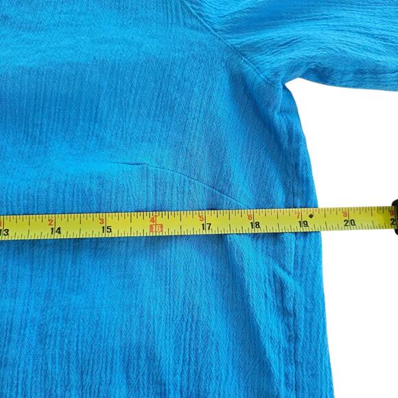J. Jill XS Petite Blue Gauze Cotton Henley Tunic 3/4 Sleeve Hi/Low Hem Blouse - Picture 7 of 7